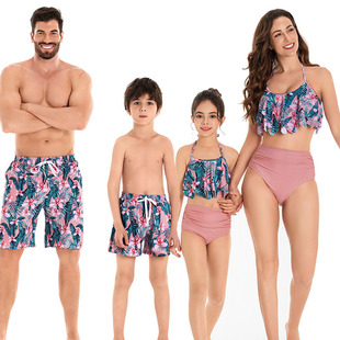 Father and son beach pants 2025 foreign trade European and American split mother and daughter bikini a family of three four family swimsuit