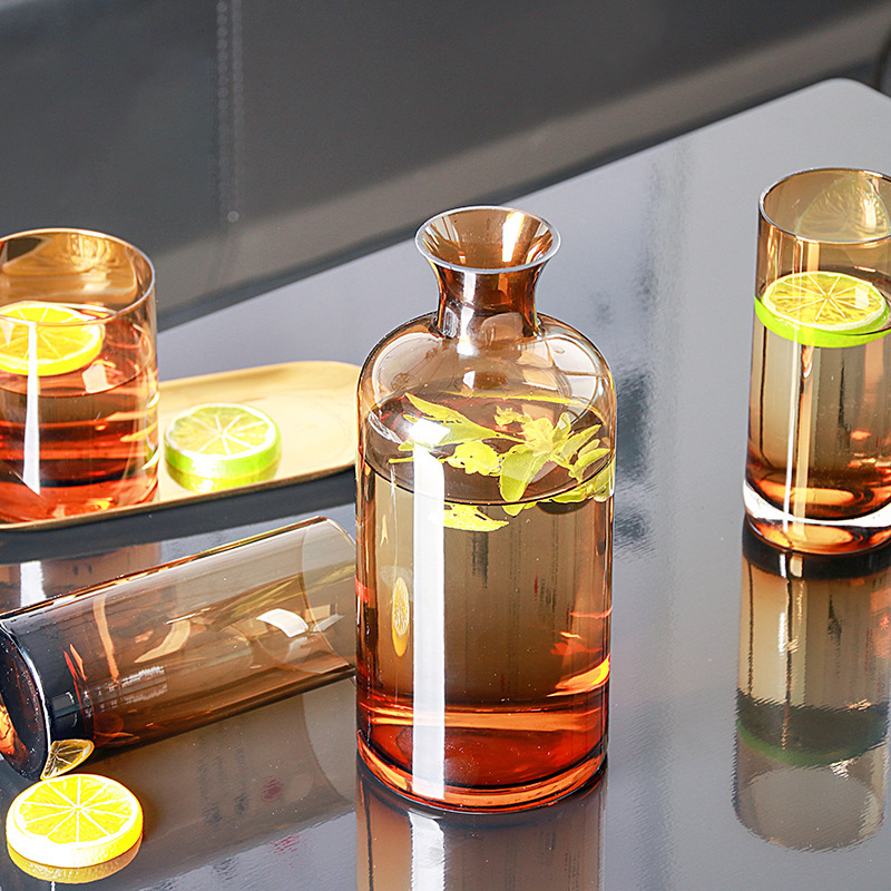 北歐創意玻璃冷水壺家用大容量窄口壺廠家批發琥珀色玻璃涼水壺