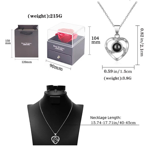 Amazon Cross-Border 100 Languages I Love You Necklace for Women, European and American Fashion Heart 520 Projection Pendant Lockchain