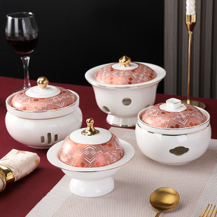 Creative gold painting Chinese style small stew Cup hotel restaurant household ceramic tableware sea cucumber abalone wings with stove heating