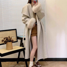 2025秋冬新款韩版轻奢羊毛呢外套中长狐狸毛双面呢羊绒大衣外套女