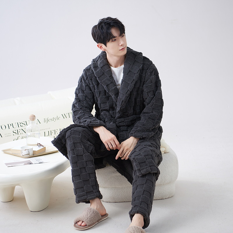 Pijamas de hombre de invierno de los hombres de coral de lana Otoño e Invierno forrado de lana engrosada de franela de los hombres fácil de llevar homewear camisón