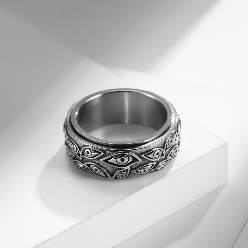 Cross-border Amazon Devil's Eye Titanium Steel Ring Men's Rotatable Retro Style Decompression Ring Bracelet