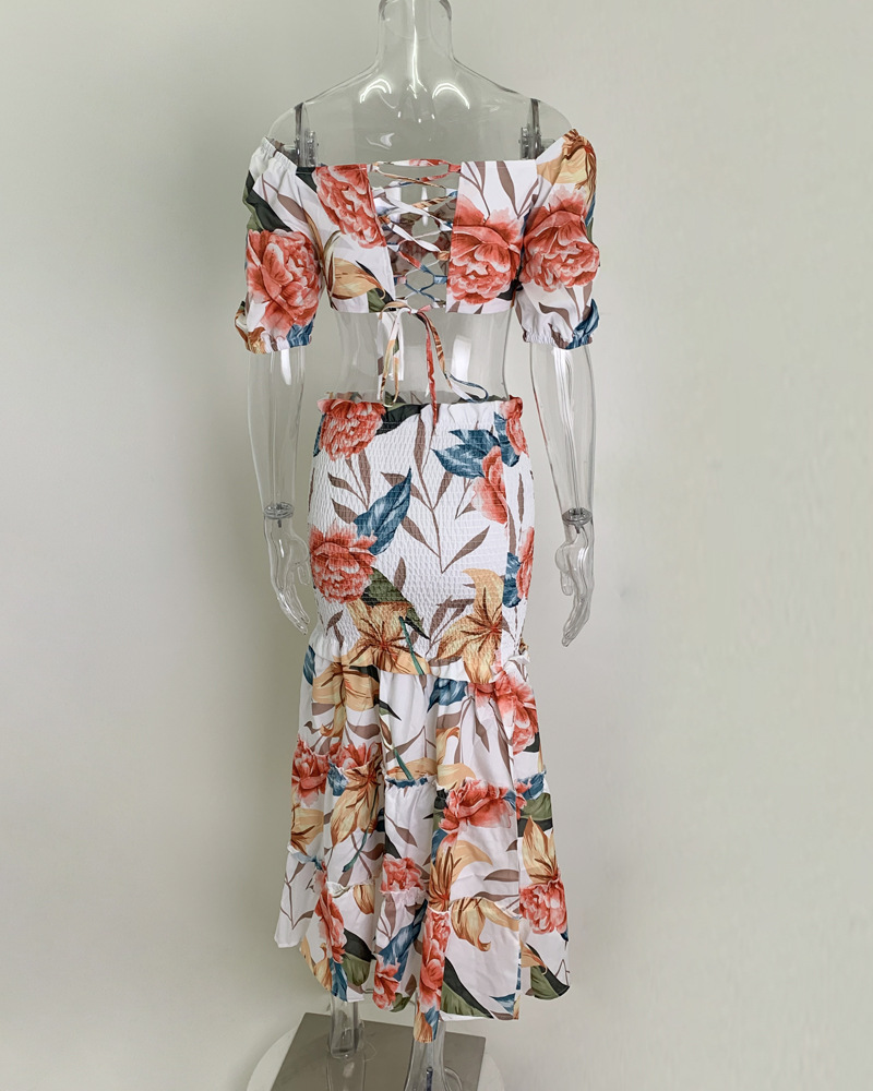 Floral Print Crop Top and Maxi Skirt