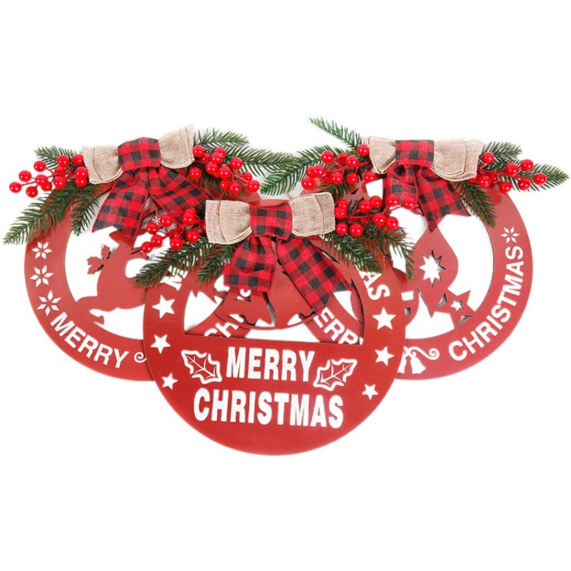 Nueva Navidad hueco decoración de madera colgante redondo artesanías de madera alce campana decoraciones del árbol de Navidad