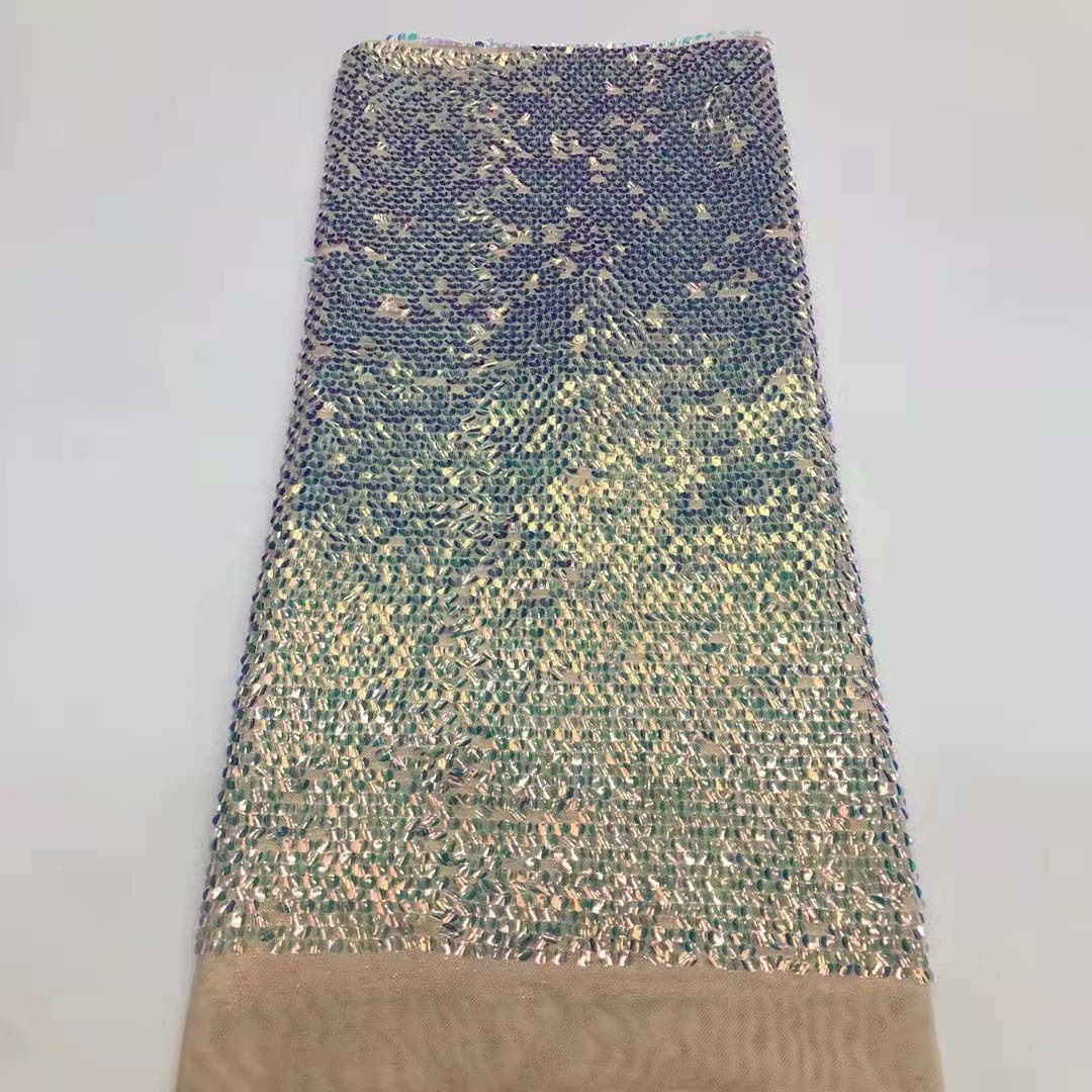 Nuevo bordado de lentejuelas color mágico gradiente de color de tela de lentejuelas vestido de malla de lentejuelas JX1802