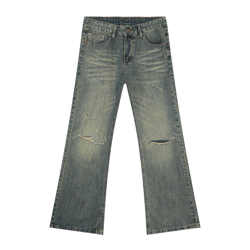 MTLCLOTHES Hombres| Nuevos productos de otoño pantalones agujeros de la calle, piernas largas sueltas lavadas con agua para hacer pantalones rectos viejos