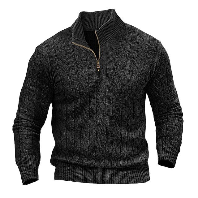 Men's Clothing long sleeved knitted sweater twisted half high collar zipper men's sweater bottoming shirt_voghion.com