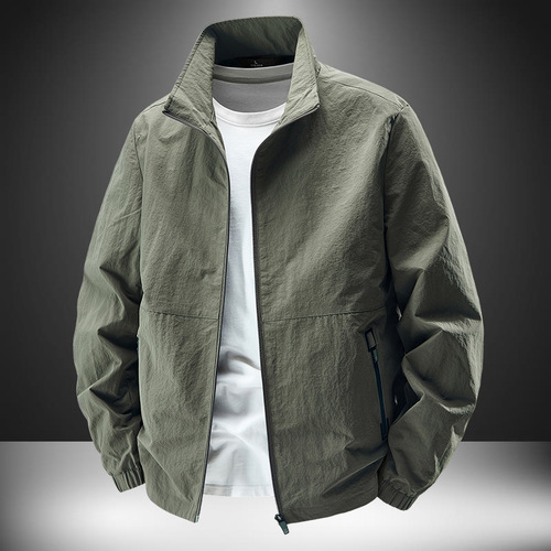 Spring Stand-Neck Jacket—Men's Loose Casual Men's Windbreaker, Thin Outerwear for Spring Outdoor Sports, Trendy