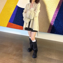 秋冬新款大衣女毛呢2025狐狸毛斗篷韩版中长款大衣女双面羊绒外套