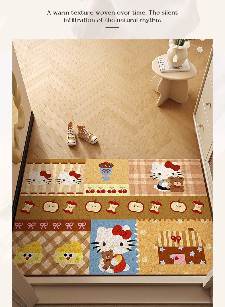 Cute Kitty Cat Silk Loop Entrance Door Mat Dopamine Carpet Entryway Doormat Dirt-Scraping Mat