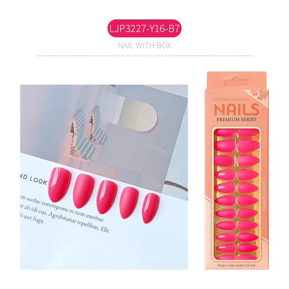 Uñas postizas removibles de color sólido brillante, 24 piezas, puntas de uñas largas en forma de almendra en una caja de papel, uñas de longitud media para decoración de uñas.