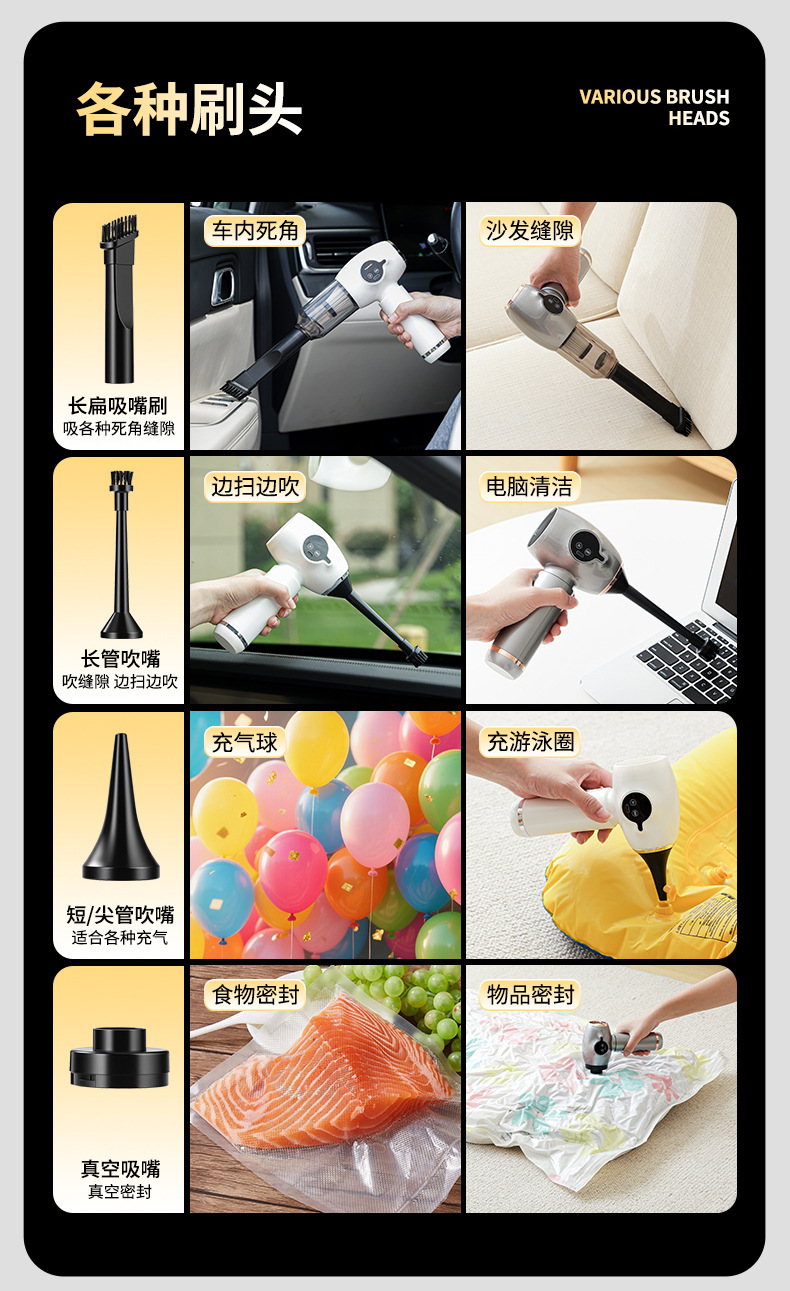 Wireless Car Vacuum Cleaner with Super Suction, Dual-Function for Suction and Blowing, Rechargeable Desktop Vacuum Cleaner, Handheld Car Blower