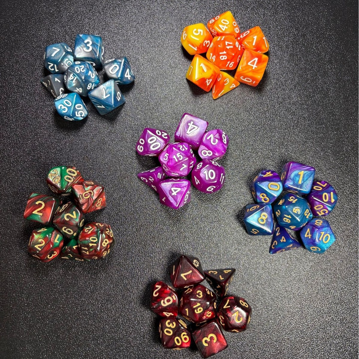 Cross-Border Mixed-Color Multi-Faceted Colorful Digital Acrylic Dnd Tabletop Game Marble-Patterned Seven-Piece Dice Set with Iridescent Effect