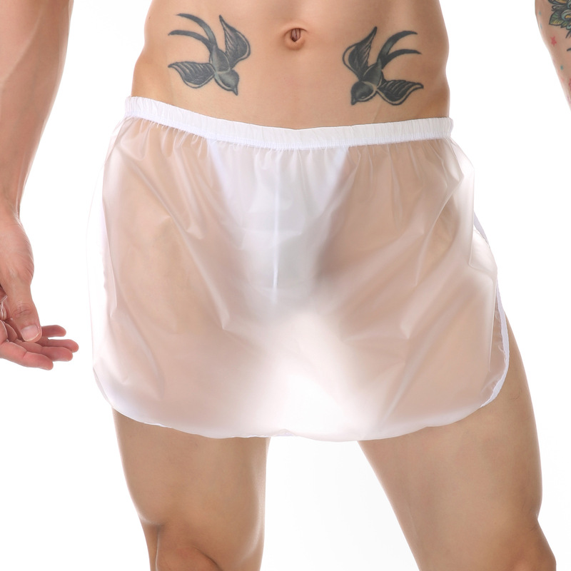Men's Sexy Home Wear G-String Thong, Fun Ice Silk 2-in-1 Pvc See-Through Teasing Close-Fitting Boxer Briefs