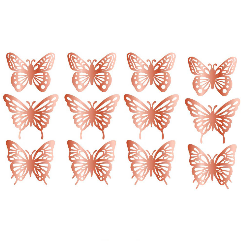 12 unids dorado 3D tridimensional hueco mariposa pegatinas de pared cumpleaños boda fiesta decoración de la pared sala de estar Decoración