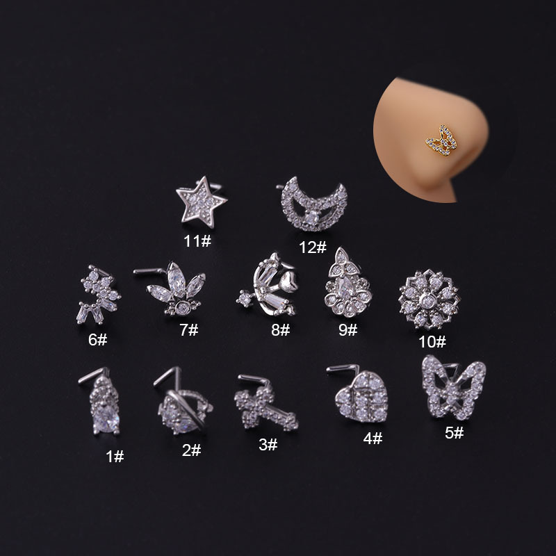 20G Titanium Steel L Screw Rod Personality Fashion Star Moon Flower Butterfly Zircon Stud European And American Piercing_voghion.com