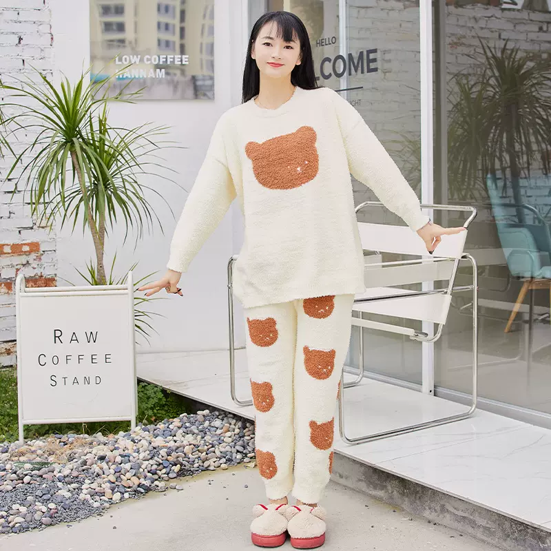 立体提花熊软绵绵套装少女学生可外穿家居服半边绒休闲服工厂直销