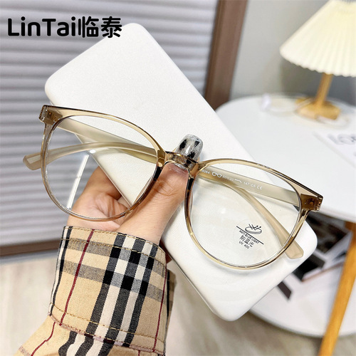 8064 New TR90 Round Frame Ultra-light No Screw Myopia Glasses Frame Men and Women's Natural Makeup Internet Celebrity Anti-Blue Light Glasses 