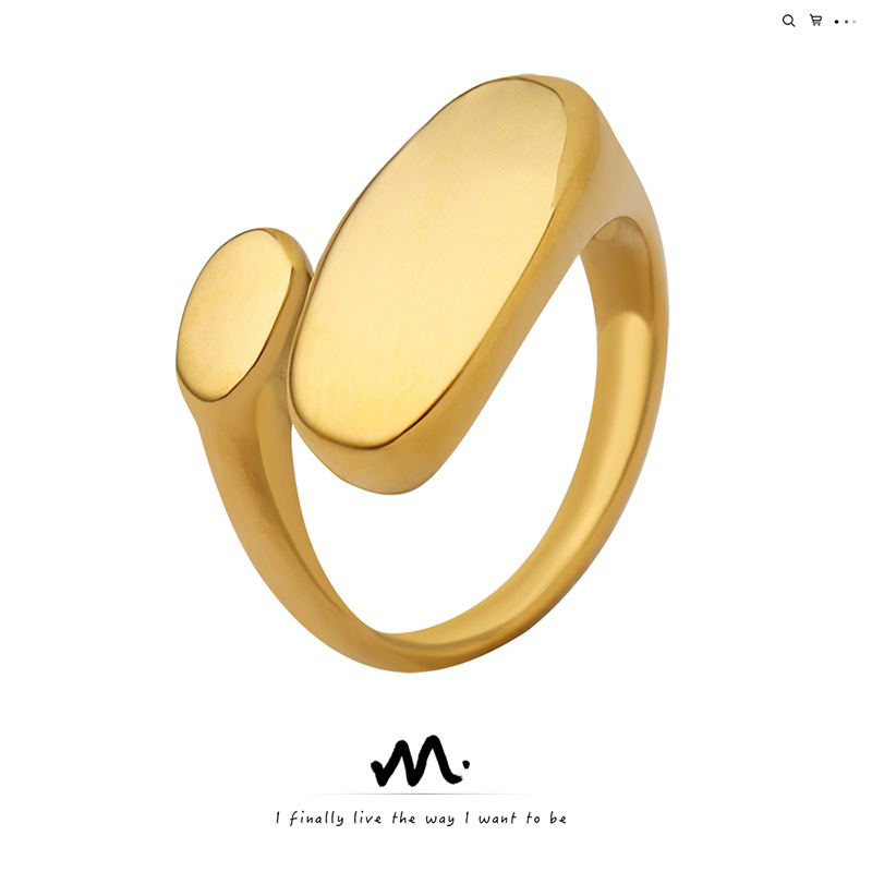 Europeo y americano ins estilo minimalista de forma especial plana anillo abierto de acero de titanio 18K anillo de cola de oro de fundición de artesanía anillo A156