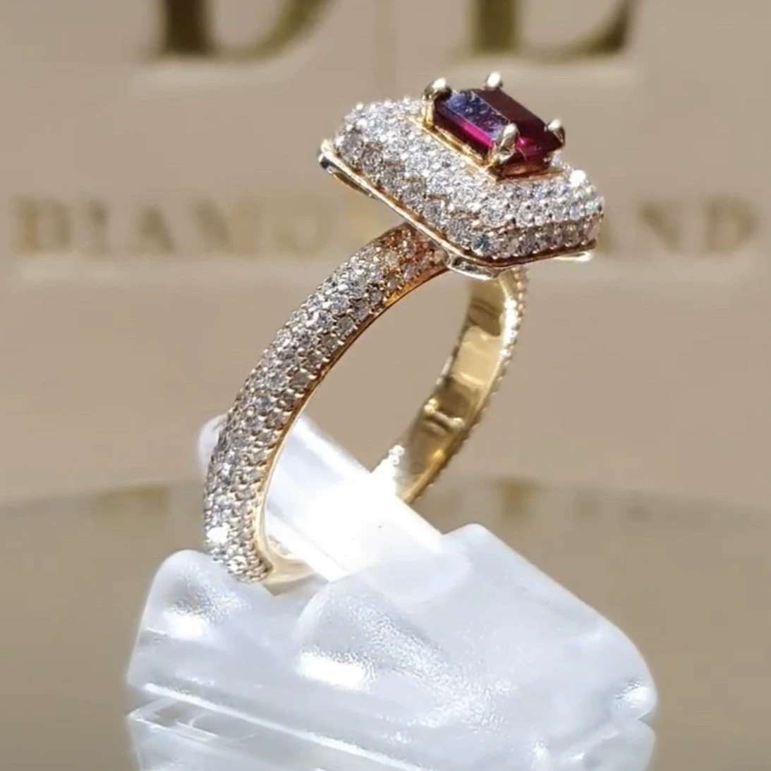 Ruby high-end fashionable wedding ring for beloved, accessory, wish, diamond encrusted, European style