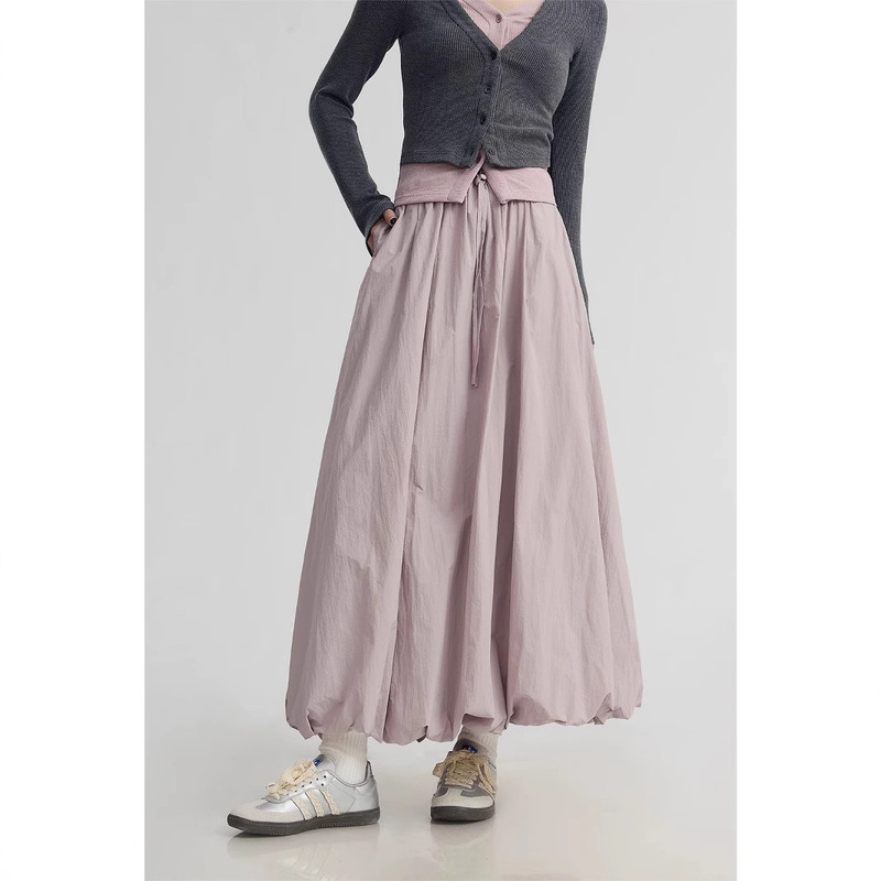 GUIER High Waist Bud Skirt Women's 2025 New Autumn Simple All-match Slimming Mid-length A- line Skirt