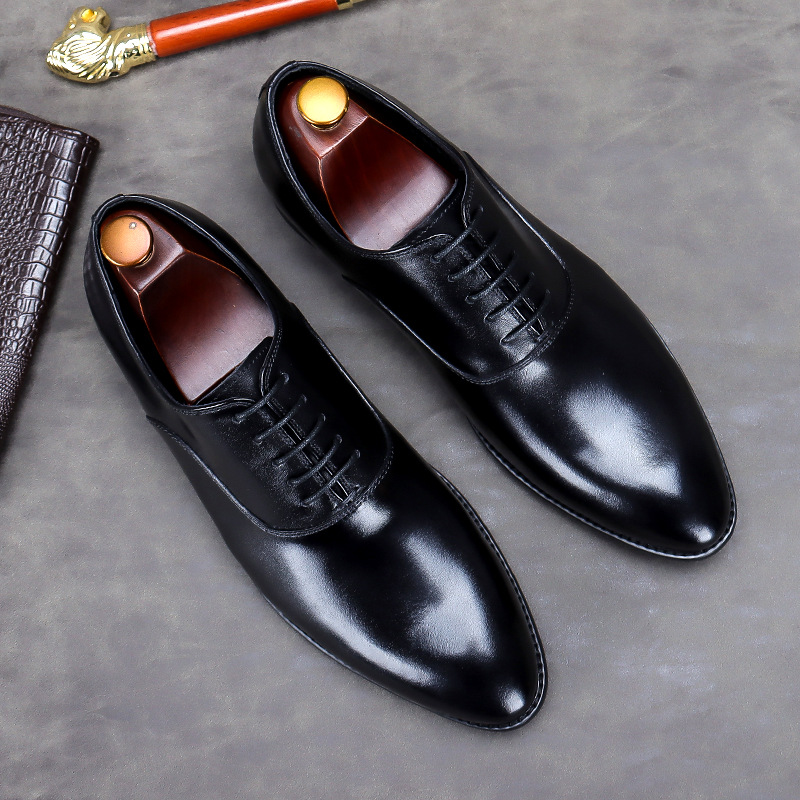 【】Zapatos de cuero genuino de primera capa de piel de vaca para hombre, zapatos formales de hombre hechos a mano con cordones y punta baja, exclusivamente para ventas transfronterizas. image 8
