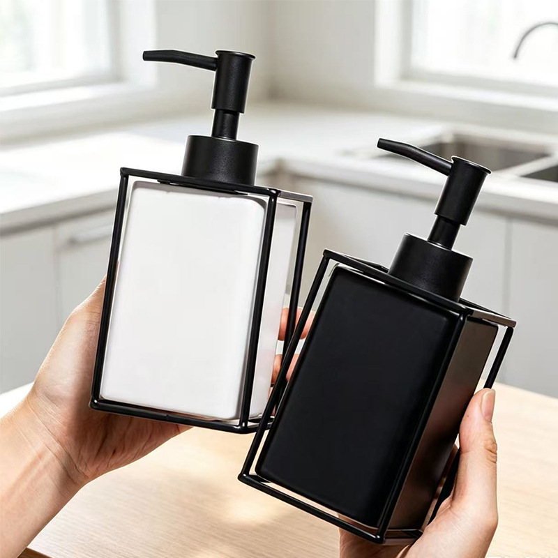 Dispensador de Jabón Líquido de Cerámica y Metal de Presión para Baño