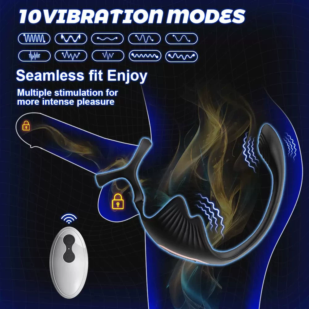 Вибратор Devilfish Vibration Lock Fine Ring — двойной двигатель, 10 режимов, беспроводной пульт, магнитная зарядка