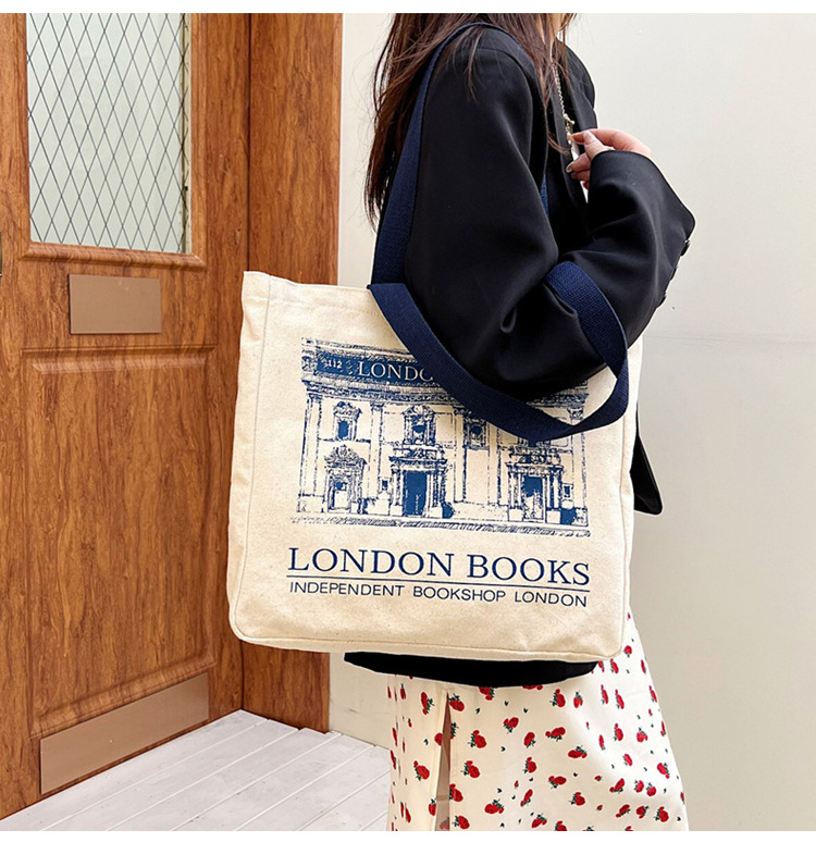 Chic French Canvas Shoulder Bag For Women Large Capacity Work Tote_voghion.com