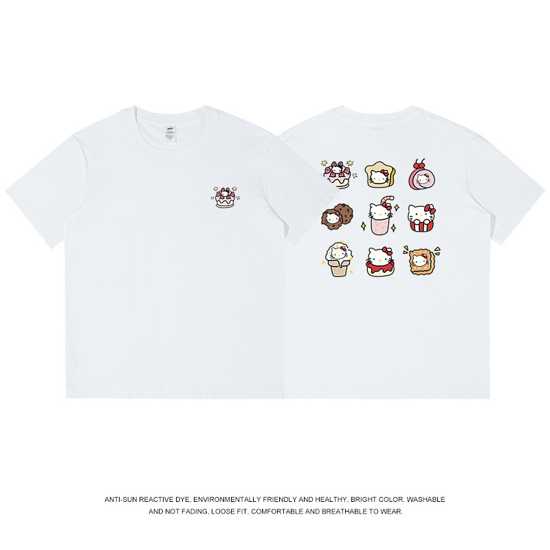 和風九格子猫プリント半袖 Tシャツメンズ純綿夏トップス通勤かわいいレディース Tシャツトレンディなニッチ卸売|undefined
