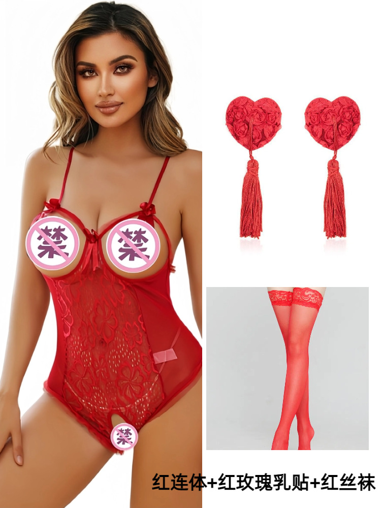 Red nipple stickers, tights