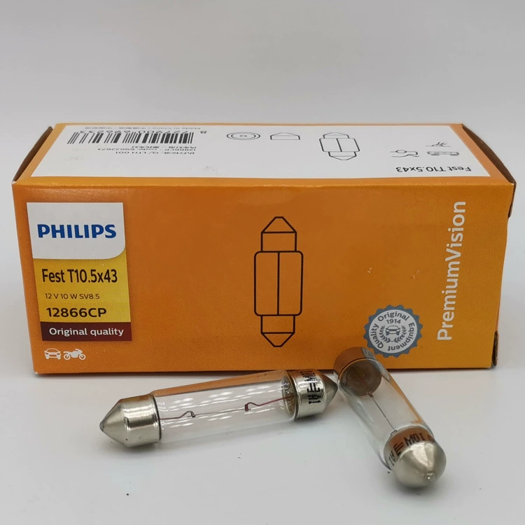 PHILIPS 12866 PHILIPS SV8.5 T10.5x 43 мм C10W 12 В клиновидная лампа с двойным наконечником