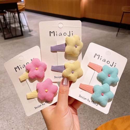 Korean-style fabric small flower hair clip for children, dopamine-colored sweet hair clip for girls, forehead clip that doesn't damage hair, BB hair clip