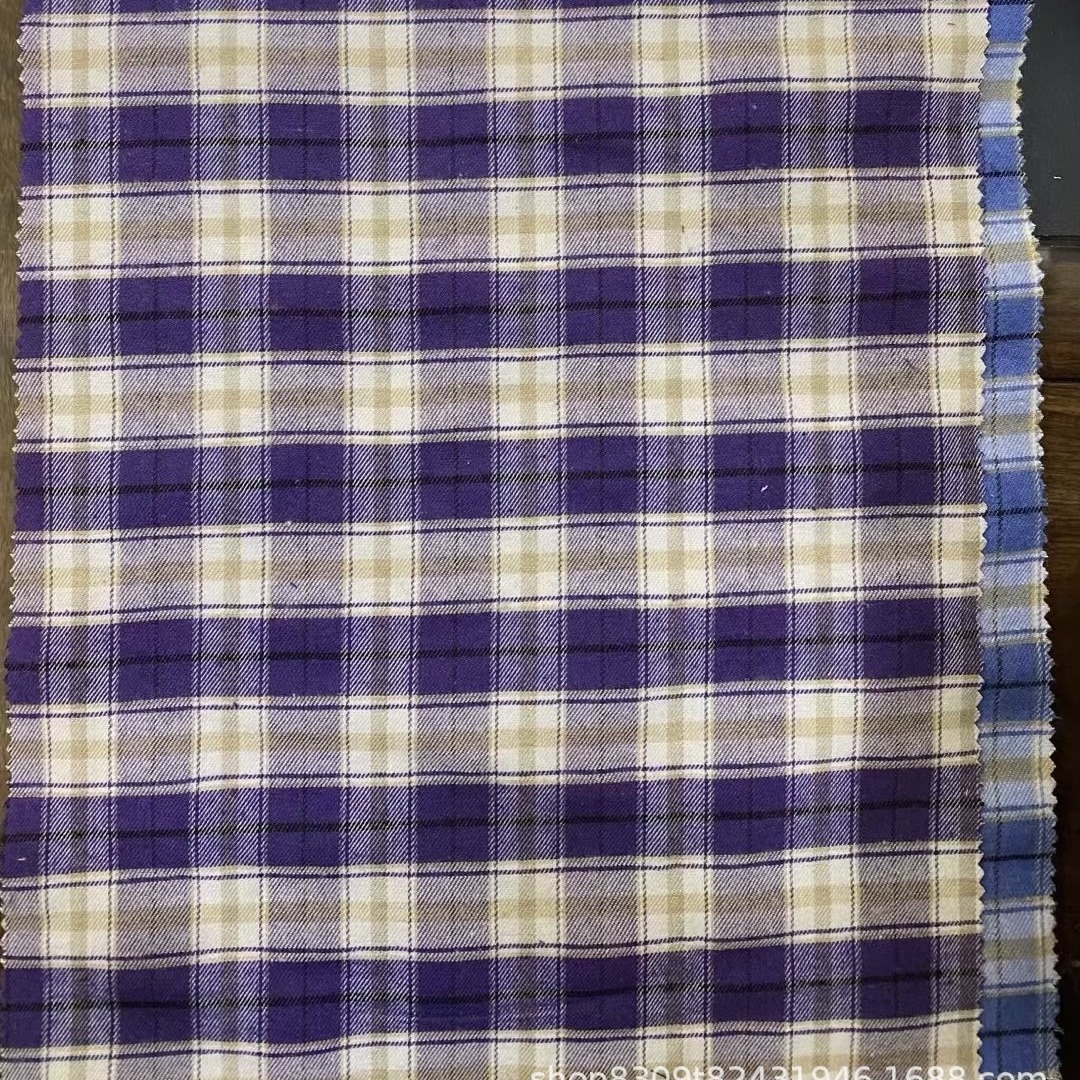 涤棉色织时尚格子衬衫裤子裙子斜纹磨毛梭织布料工厂直销现货