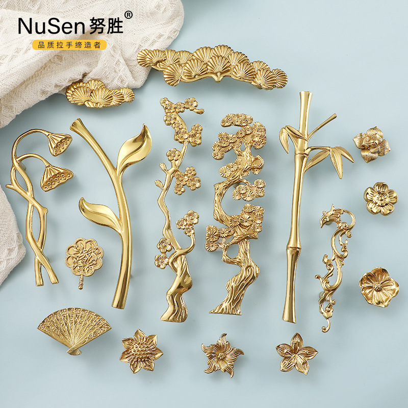 歐式創意黃銅拉手鬆樹荷花梅花竹節家具抽屜櫃門酒櫃書櫃櫥櫃把手