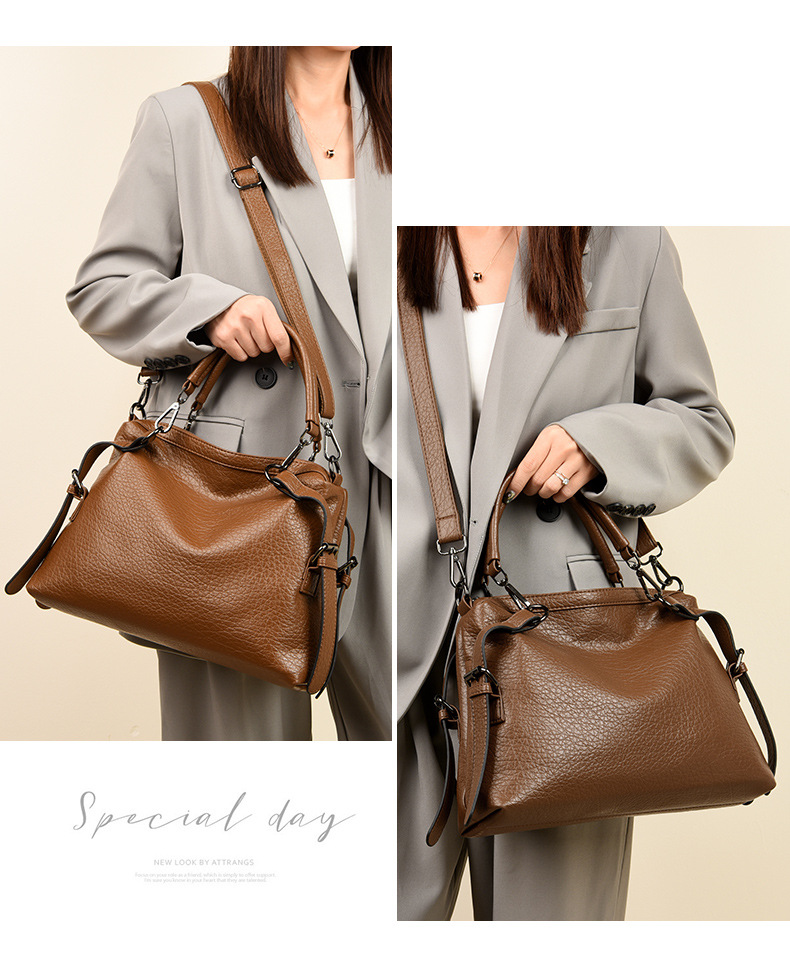 Women's bag Women's bag textured soft leather large capacity commuter tote bag versatile simple handbag_voghion.com