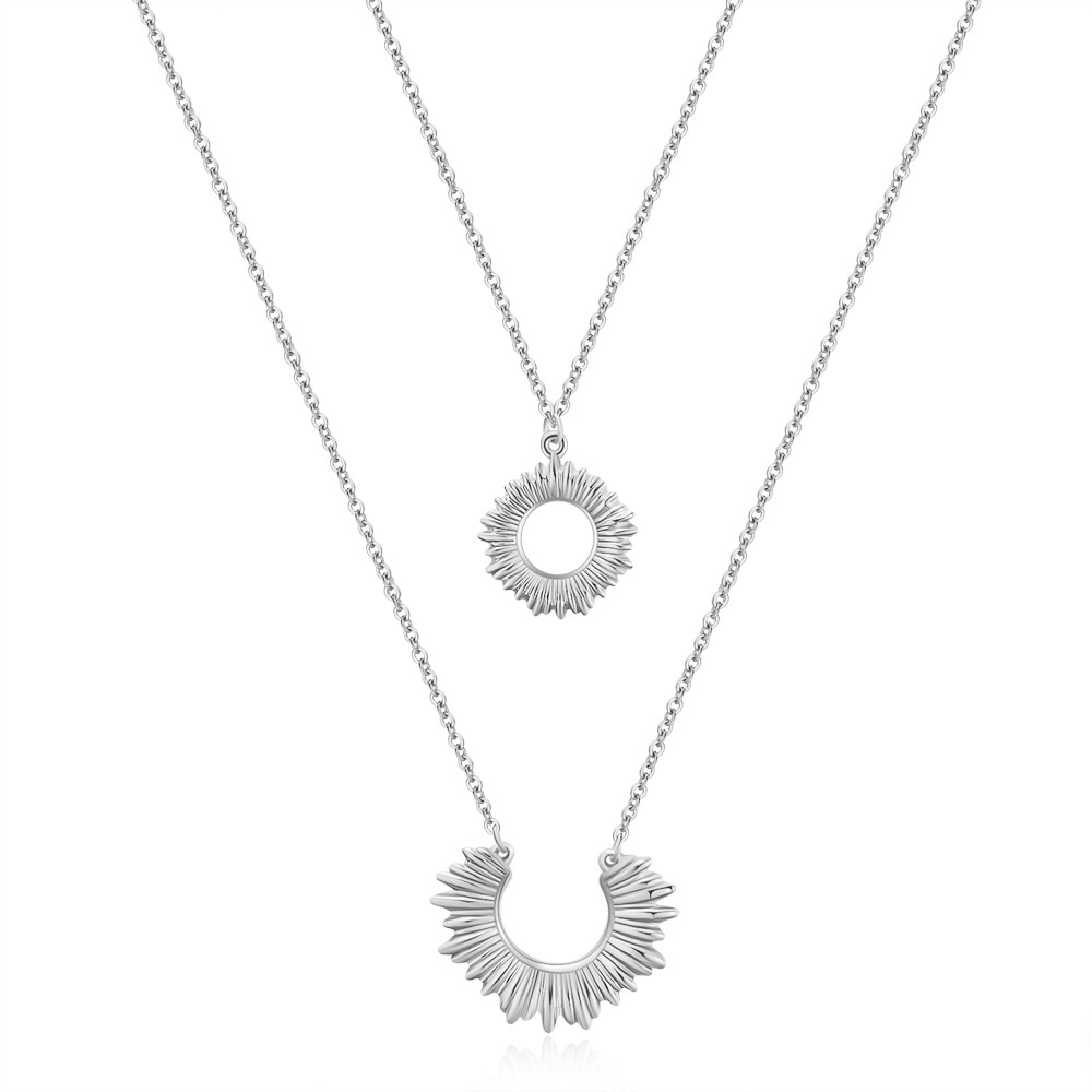 Sun Pattern Classic Style Sun Titanium Steel 18k Gold Plated Double Layer Necklaces In Bulk