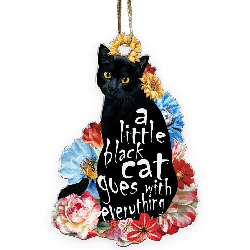 Creativo transfronterizo nuevo 20223 negro gato expresión divertida casa árbol de Navidad decoraciones adornos de acrílico colgante image 11