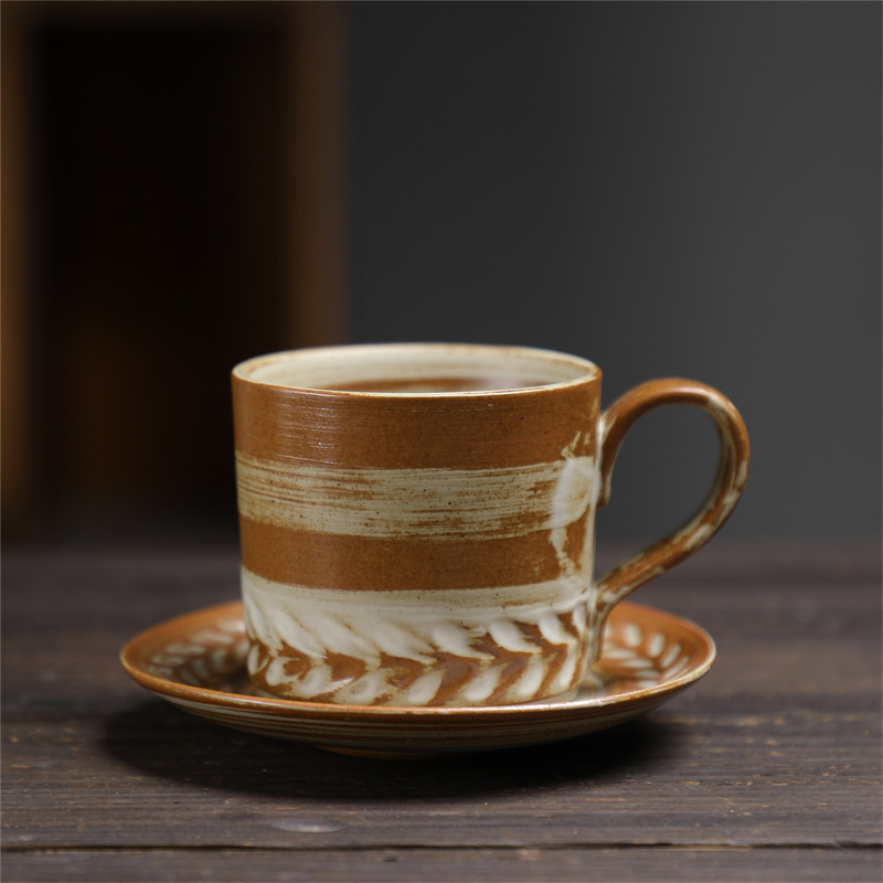 Estilo japonés vintage de cerámica taza de café y platillo traje creativo regalo taza de té de la tarde taza de café de gres