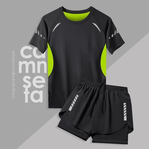 Men's 2024 New Swimwear Sun Protection Suit Anti-Embarrassment Plus Size Short Sleeve Breathable Quick-Drying Double Layer Swim Trunks