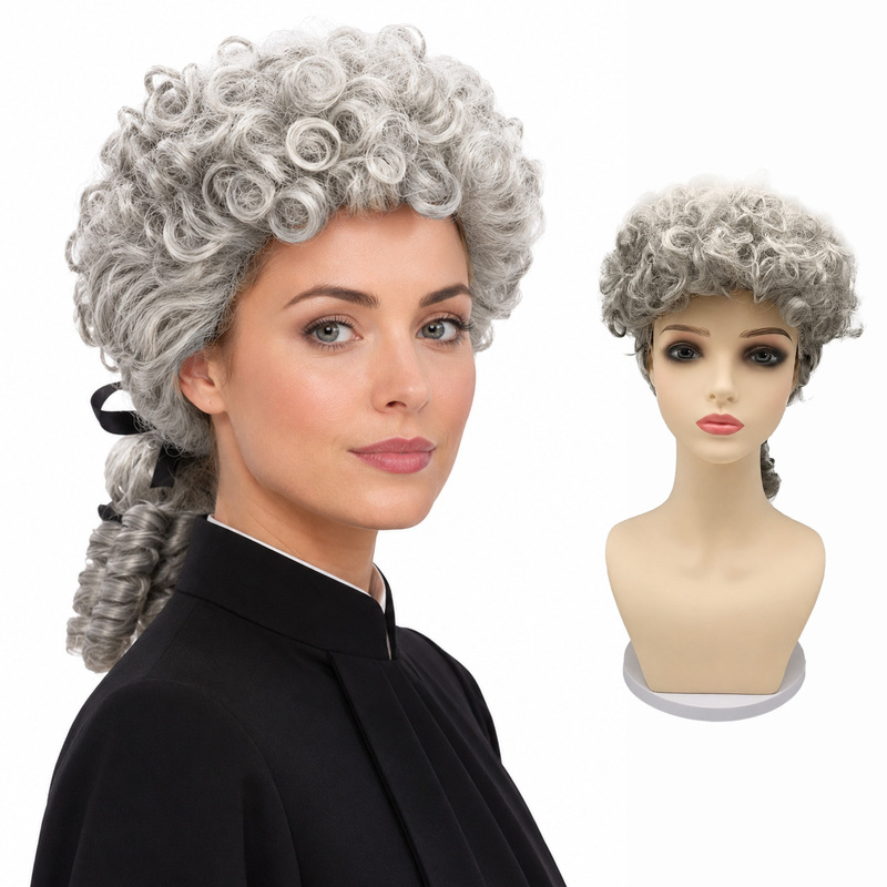 Halloween Lawyer Wig Cosplay Wig Gray Judge Colonial Judge Wig Role Play White Curly Hair Halloween Lawyer Wig Cosplay Wig Gray Judge Colonial Judge Wig Role Play White Curly Hair