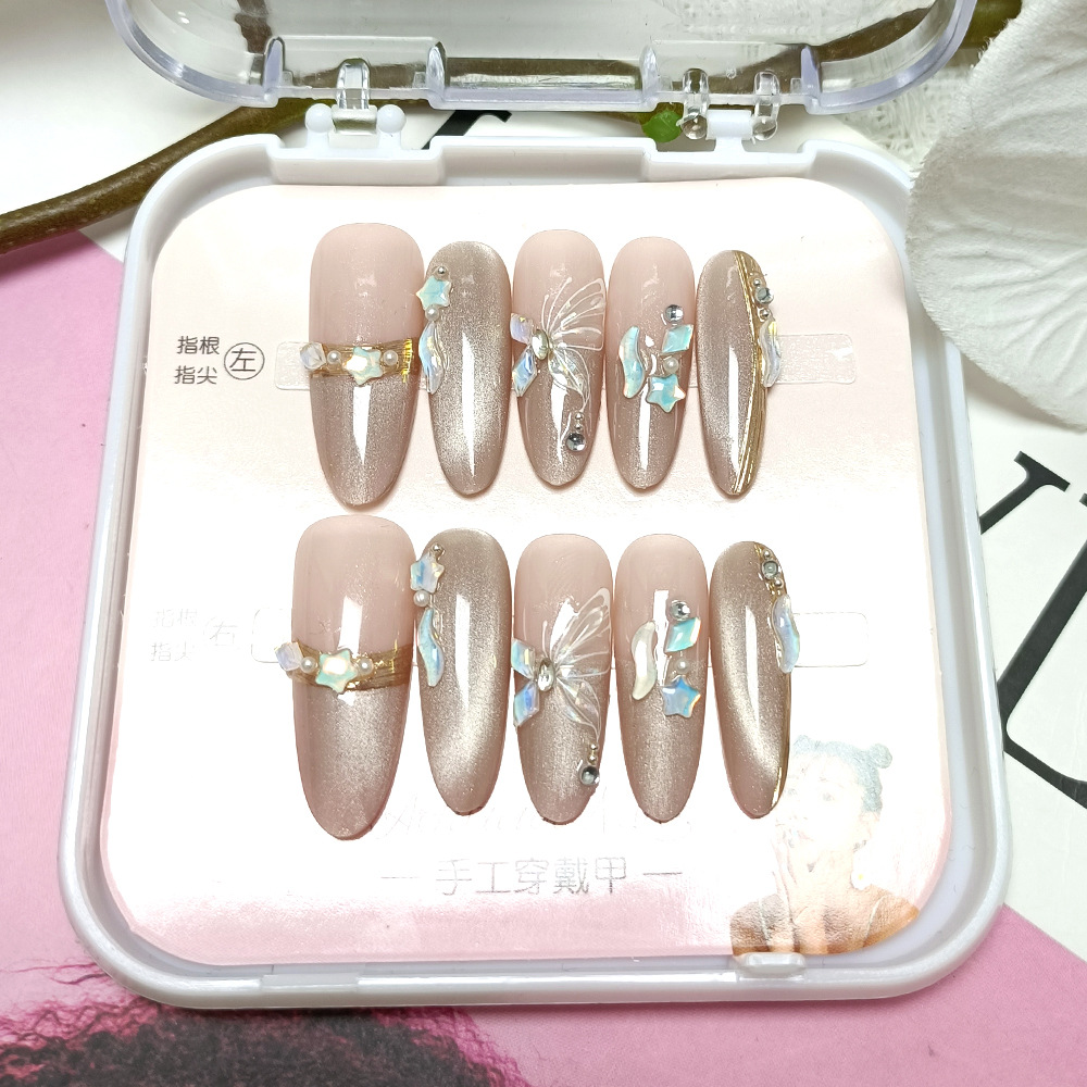 Tok Tok explosiva armadura portátil hecha a mano ojo de gato punto diamante espejo mágico tridimensional parche de uñas en polvo 10 piezas uñas postizas
