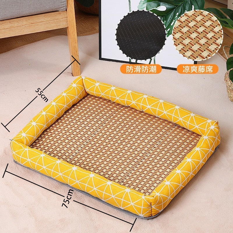 Alfombra para mascotas Nido de verano de lino de alta temperatura de verano de ratán de la perrera estera cuadrada nido fresco cuatro estaciones entrega universal envío gratuito