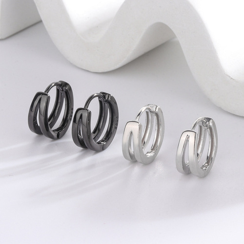 S925 sterling silver double-layer earrings, fashionable, cool and handsome style, unisex round earrings, pierced earrings, no need to remove earrings