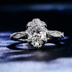 Cross-border new luxury egg-shaped ring cultivation diamond main stone 2 karat engagement wedding ring manufacturers wholesale