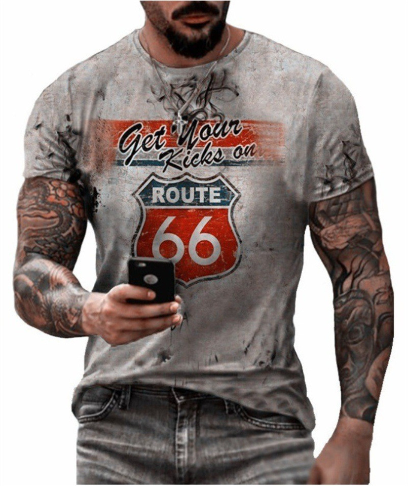 Summer Men T Shirts Vintage Short Sleeve America Route 66 Letter 3D Printed Fashion O Neck T Shirts Oversized Tops Man Clothes_voghion.com
