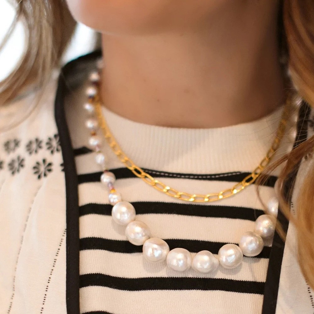 62g Weight Freshwater Pearl Pendant Material Necklace Classification Titanium Steel Chain Material 2 PCS/Package Quantity Beach, Tea Party Occasion Freshwater Pearl, Titanium Steel Material Geometric Pattern Women's Gender Beaded, Plating Design Elegant, Streetwear Style Elegant Streetwear Geometric Freshwater Pearl Titanium Steel Wholesale Necklace 12