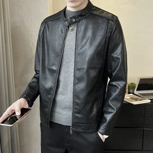 春季短款皮衣 小立领外套 男韩版修身机车皮夹克