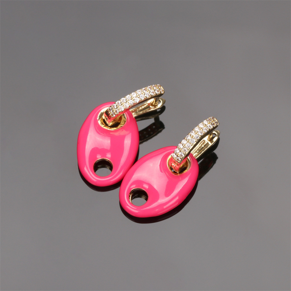 Pig Nose Oil Dripping Copper Earrings New Trendy Retro Personality Micro Diamond Earrings display picture 13